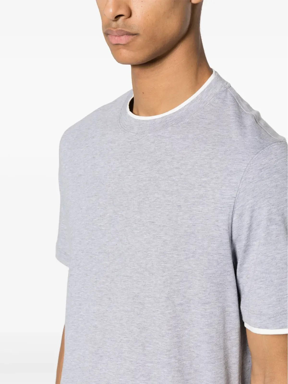 Brunello Cucinelli コントラストトリム Tシャツ グレー - 画像5