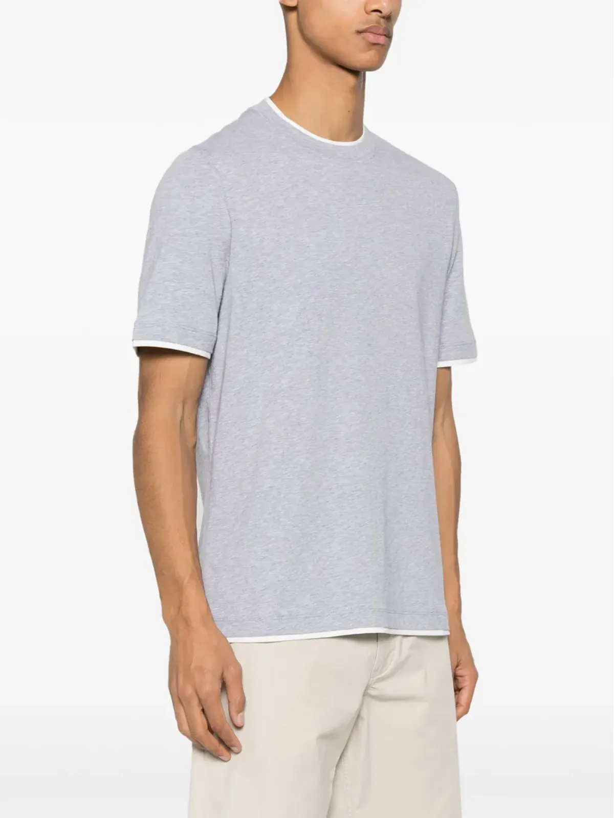 Brunello Cucinelli コントラストトリム Tシャツ グレー - 画像3