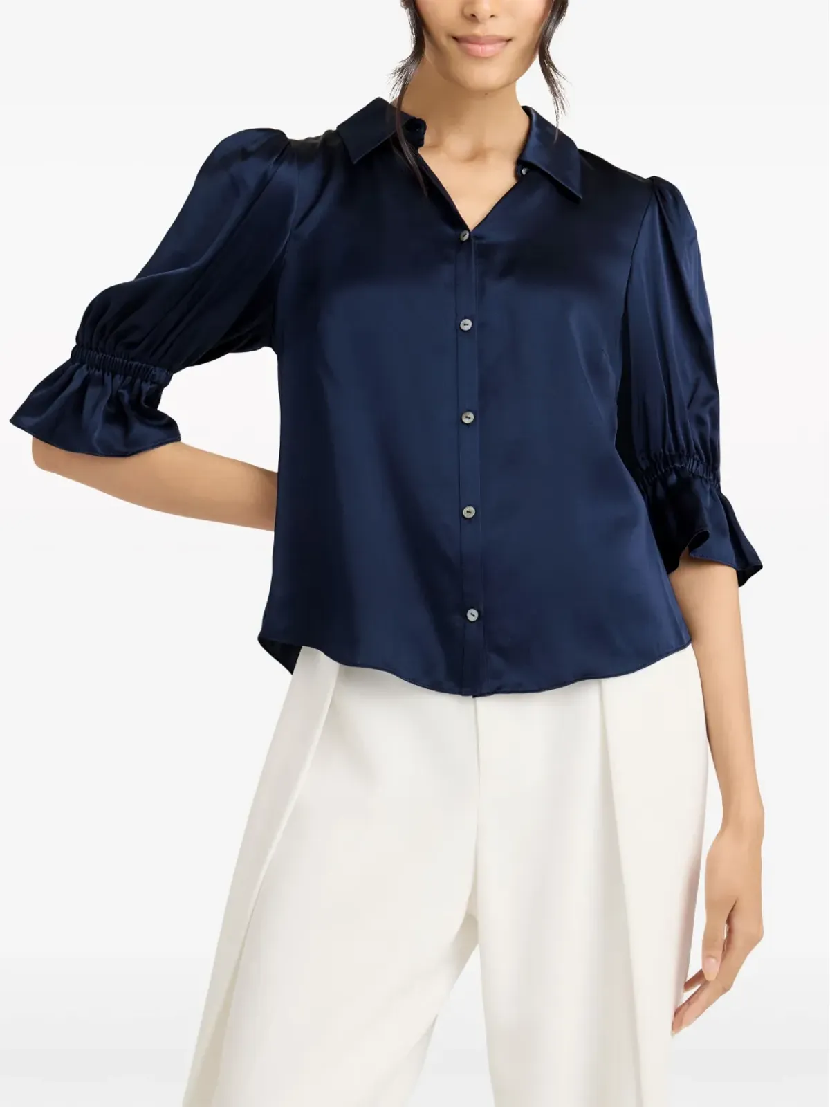 Cinq A Sept Fiona puff-sleeves silk blouse - Blue - 画像3
