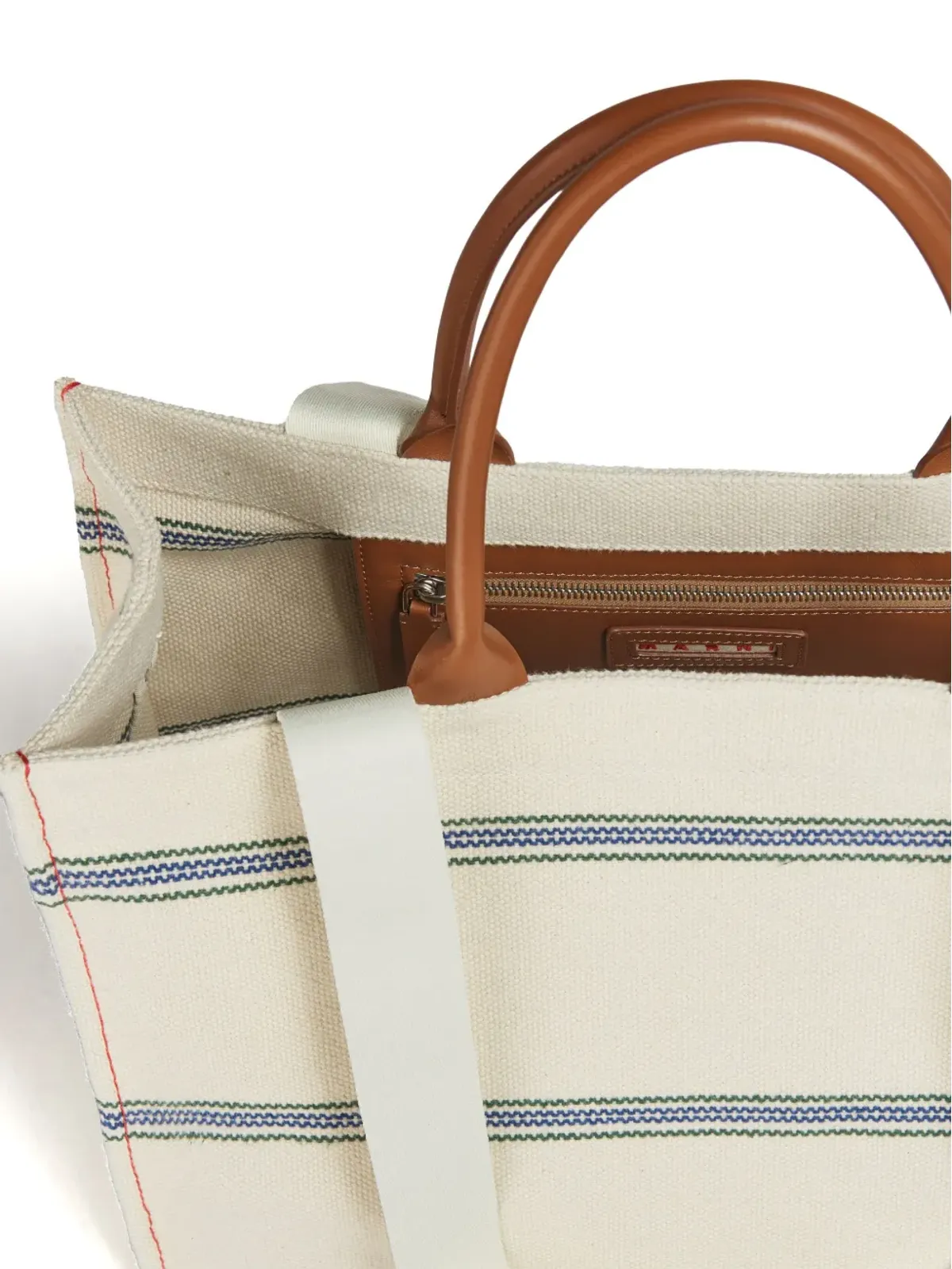 Marni 刺繍ロゴ入りキャンバス トートバッグ ニュートラルカラー - 画像5