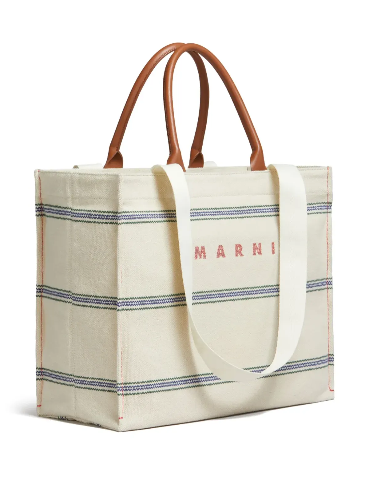 Marni 刺繍ロゴ入りキャンバス トートバッグ ニュートラルカラー - 画像4