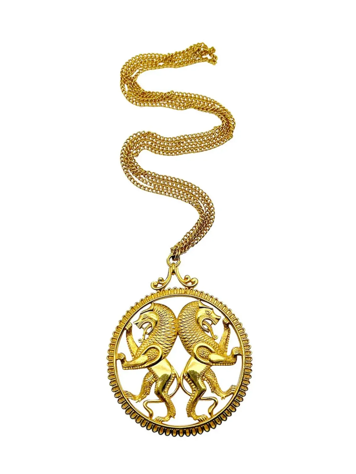 Jennifer Gibson Jewellery ヴィンテージ・ステートメント・ランパントライオンズ・メダリオン・ネックレス 1960s - ゴールド - 画像1