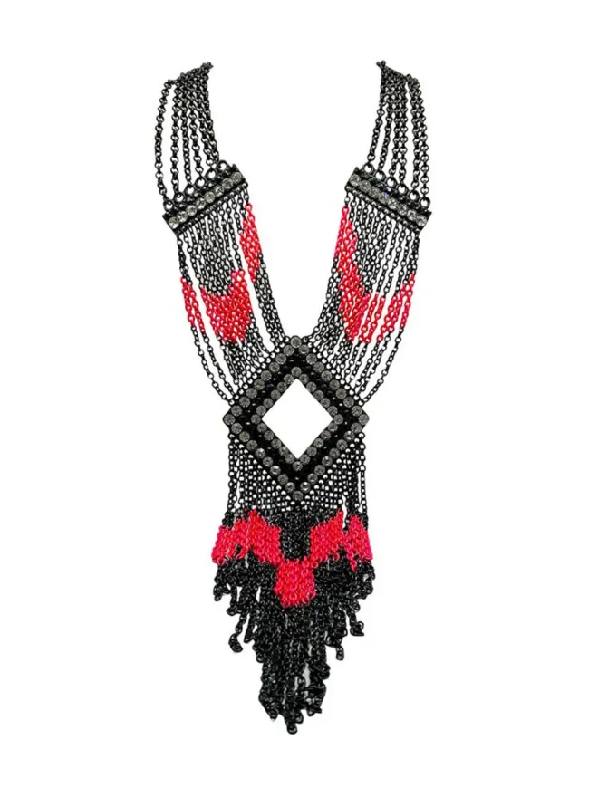 Jennifer Gibson Jewellery Jennifer Gibson Jewellery ステートメント アールデコ風 ネオン＆ブラック タッセル付きパネルネックレス 2000年代の商品画像