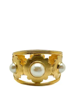 Jennifer Gibson Jewellery ビンテージ ブロード パール フローラル モチーフ カフ 1980年代 - ゴールド - サムネイル1