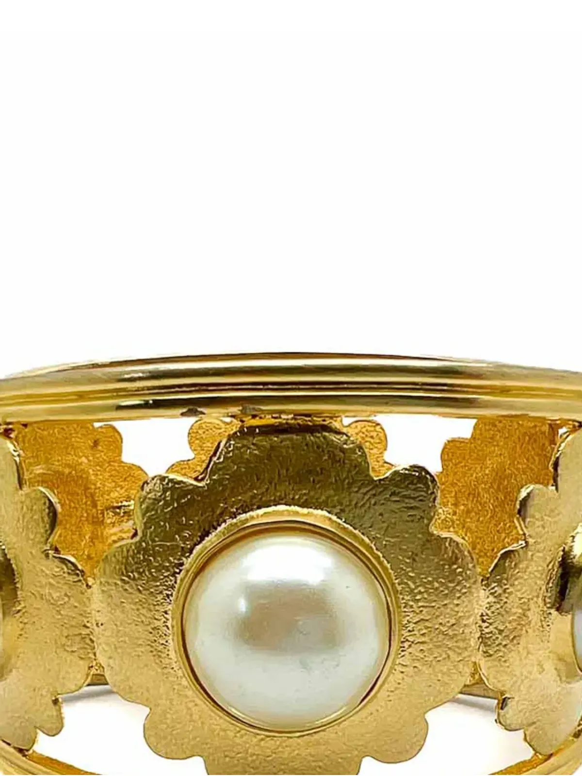Jennifer Gibson Jewellery ビンテージ ブロード パール フローラル モチーフ カフ 1980年代 - ゴールド - 画像2