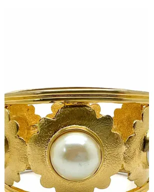 Jennifer Gibson Jewellery ビンテージ ブロード パール フローラル モチーフ カフ 1980年代 - ゴールド - サムネイル2