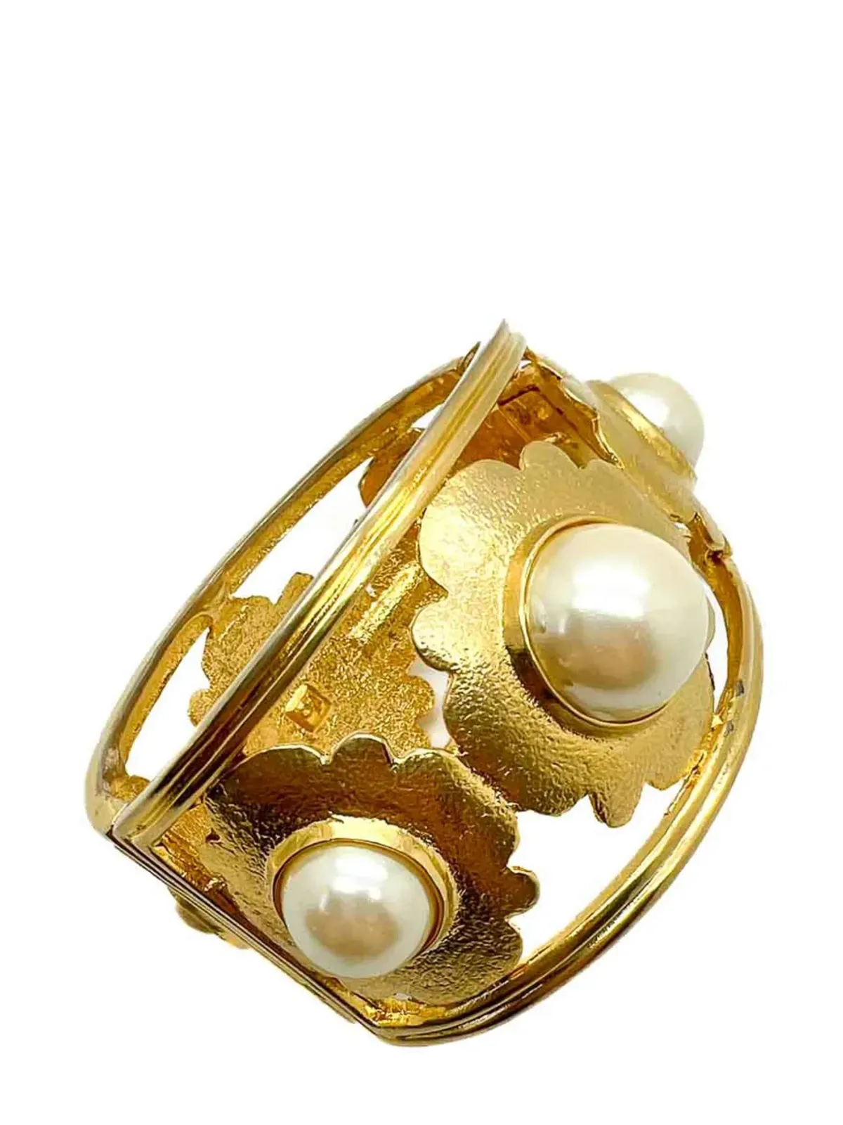 Jennifer Gibson Jewellery ビンテージ ブロード パール フローラル モチーフ カフ 1980年代 - ゴールド - 画像3