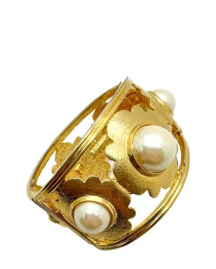 Jennifer Gibson Jewellery ビンテージ ブロード パール フローラル モチーフ カフ 1980年代 - ゴールド - サムネイル3