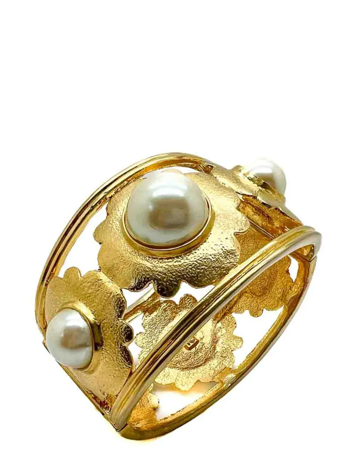 Jennifer Gibson Jewellery ビンテージ ブロード パール フローラル モチーフ カフ 1980年代 - ゴールド - 画像4