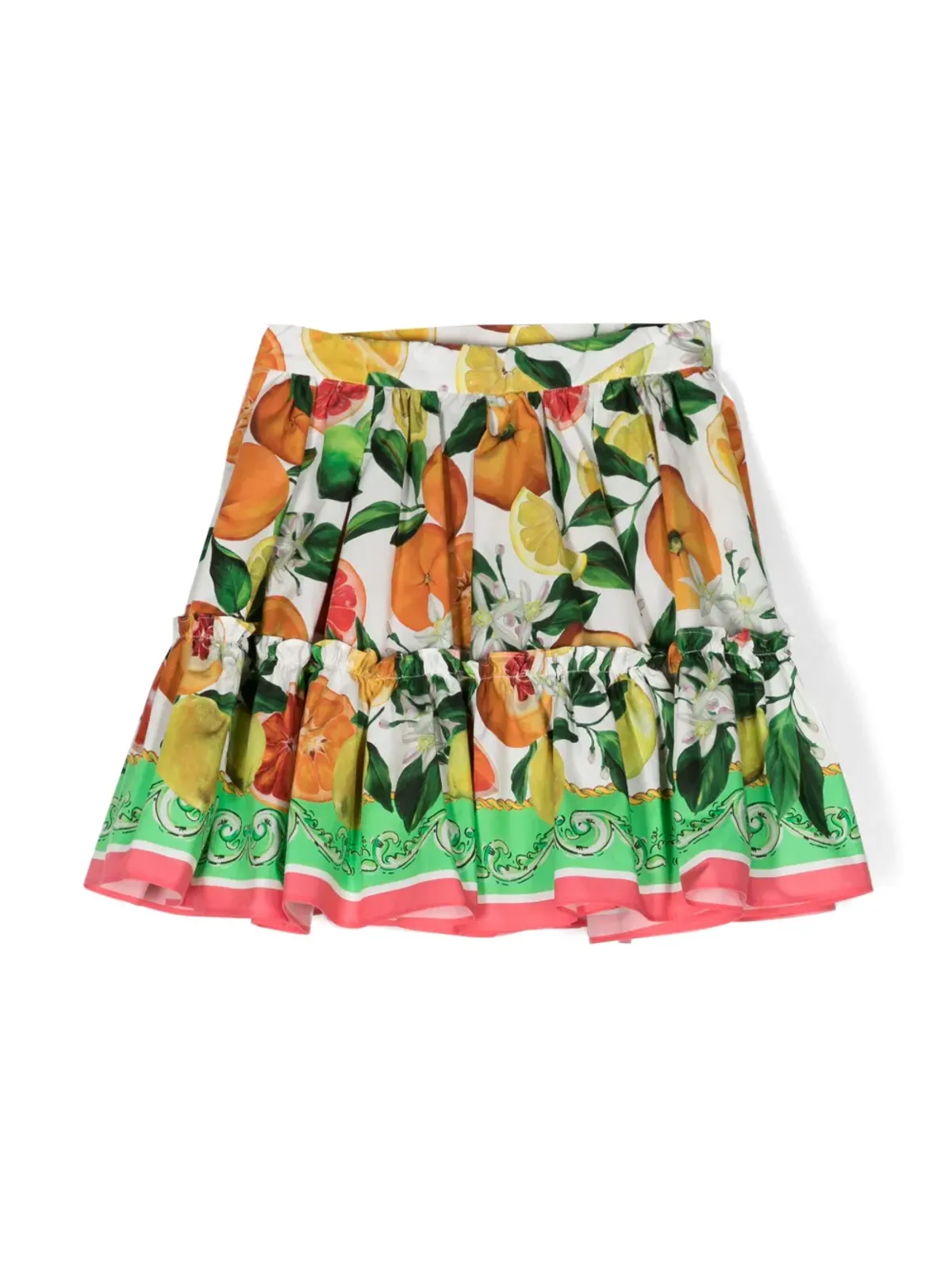 Dolce & Gabbana Kids 果実柄プリント ティアード コットンスカート - グリーン - 画像2