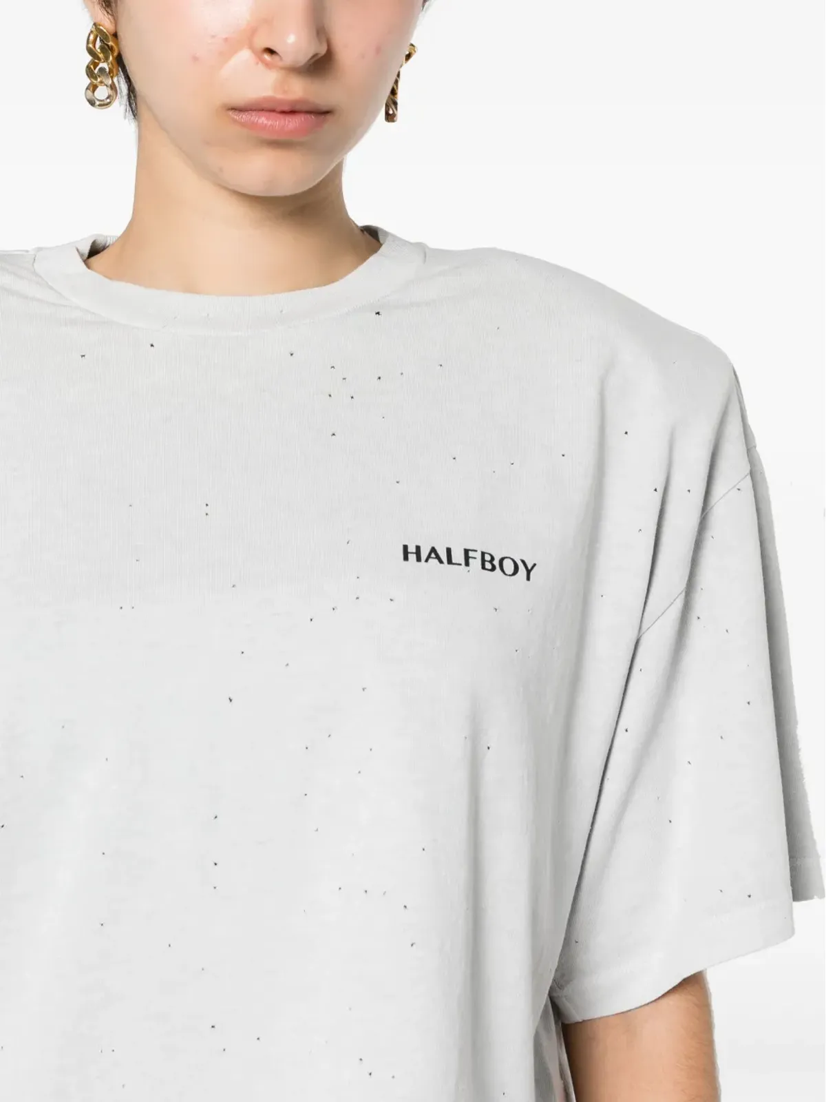Halfboy ダメージ加工コットンTシャツ - ブルー - 画像5