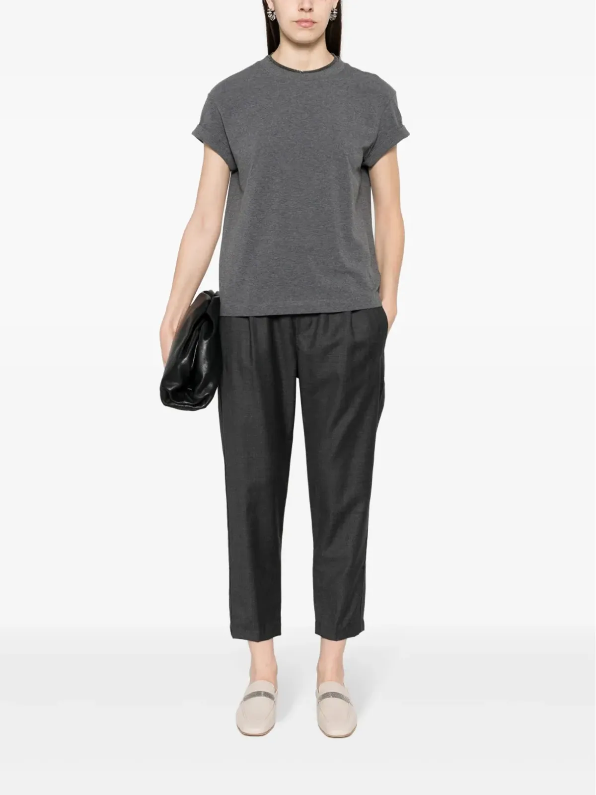 Brunello Cucinelli ビーズ装飾Tシャツ - グレー - 画像2