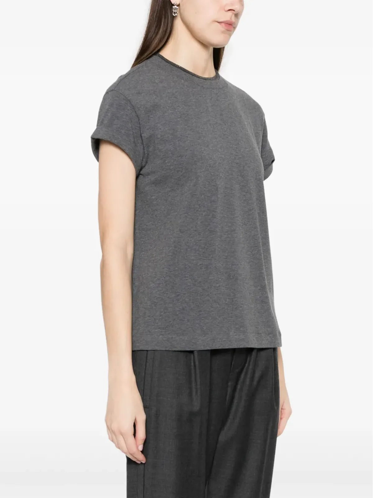 Brunello Cucinelli ビーズ装飾Tシャツ - グレー - 画像3