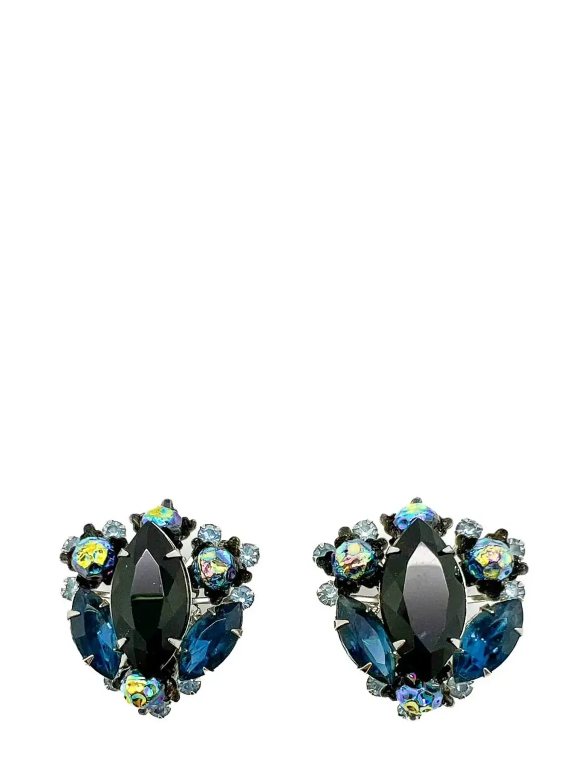 Jennifer Gibson Jewellery ヴィンテージ Judy Lea ブラック＆ネイビー Navette イヤリング 1950年代 - 画像1