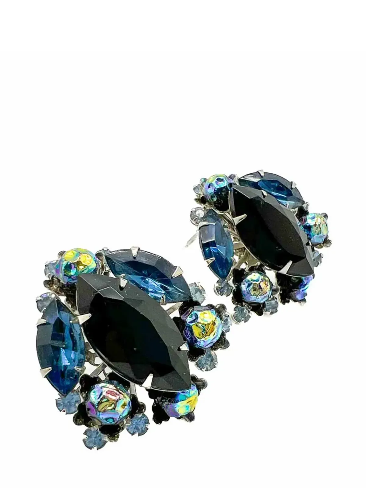 Jennifer Gibson Jewellery ヴィンテージ Judy Lea ブラック＆ネイビー Navette イヤリング 1950年代 - 画像5