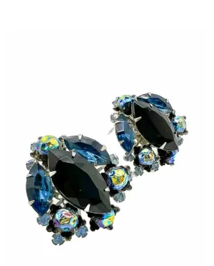 Jennifer Gibson Jewellery ヴィンテージ Judy Lea ブラック＆ネイビー Navette イヤリング 1950年代 - サムネイル5