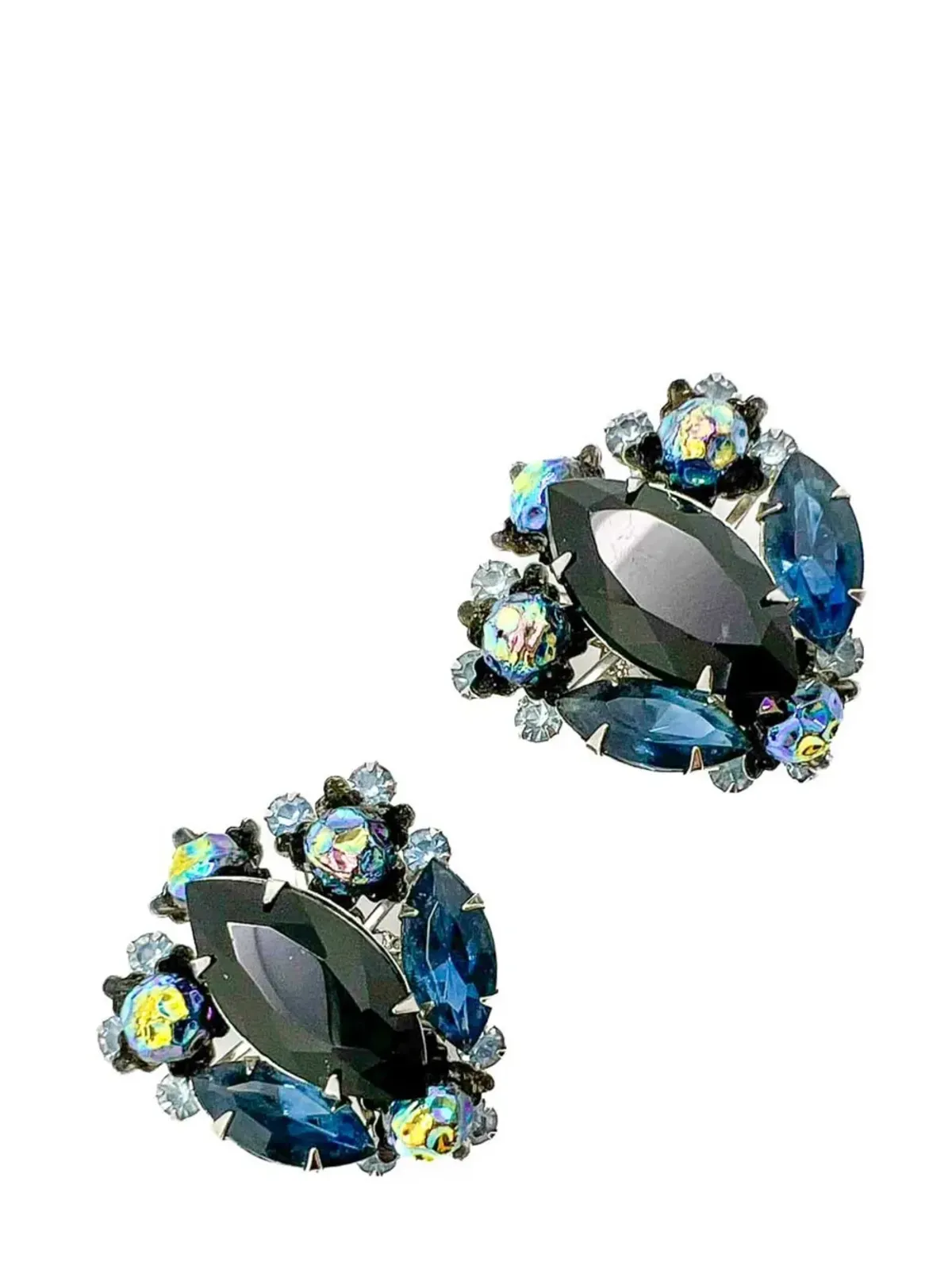 Jennifer Gibson Jewellery ヴィンテージ Judy Lea ブラック＆ネイビー Navette イヤリング 1950年代 - 画像2