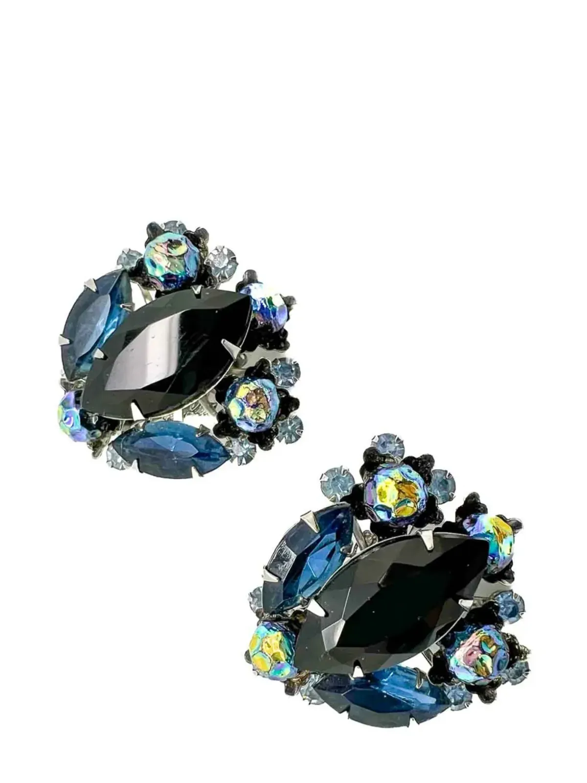 Jennifer Gibson Jewellery ヴィンテージ Judy Lea ブラック＆ネイビー Navette イヤリング 1950年代 - 画像4