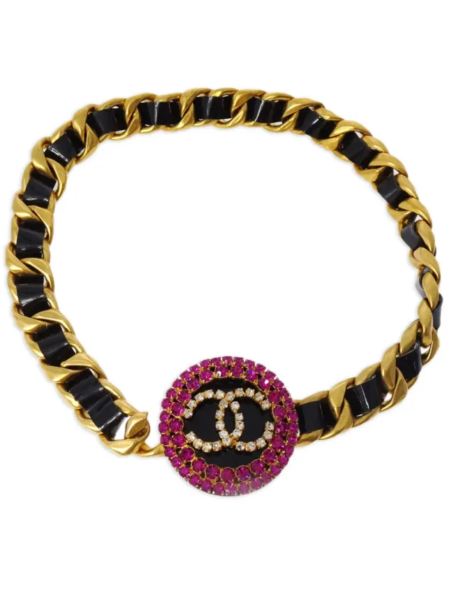 CHANEL Pre-Owned CHANEL ビンテージ 1995年 ラインストーン装飾の CCロゴ ベルト - ゴールドの商品画像