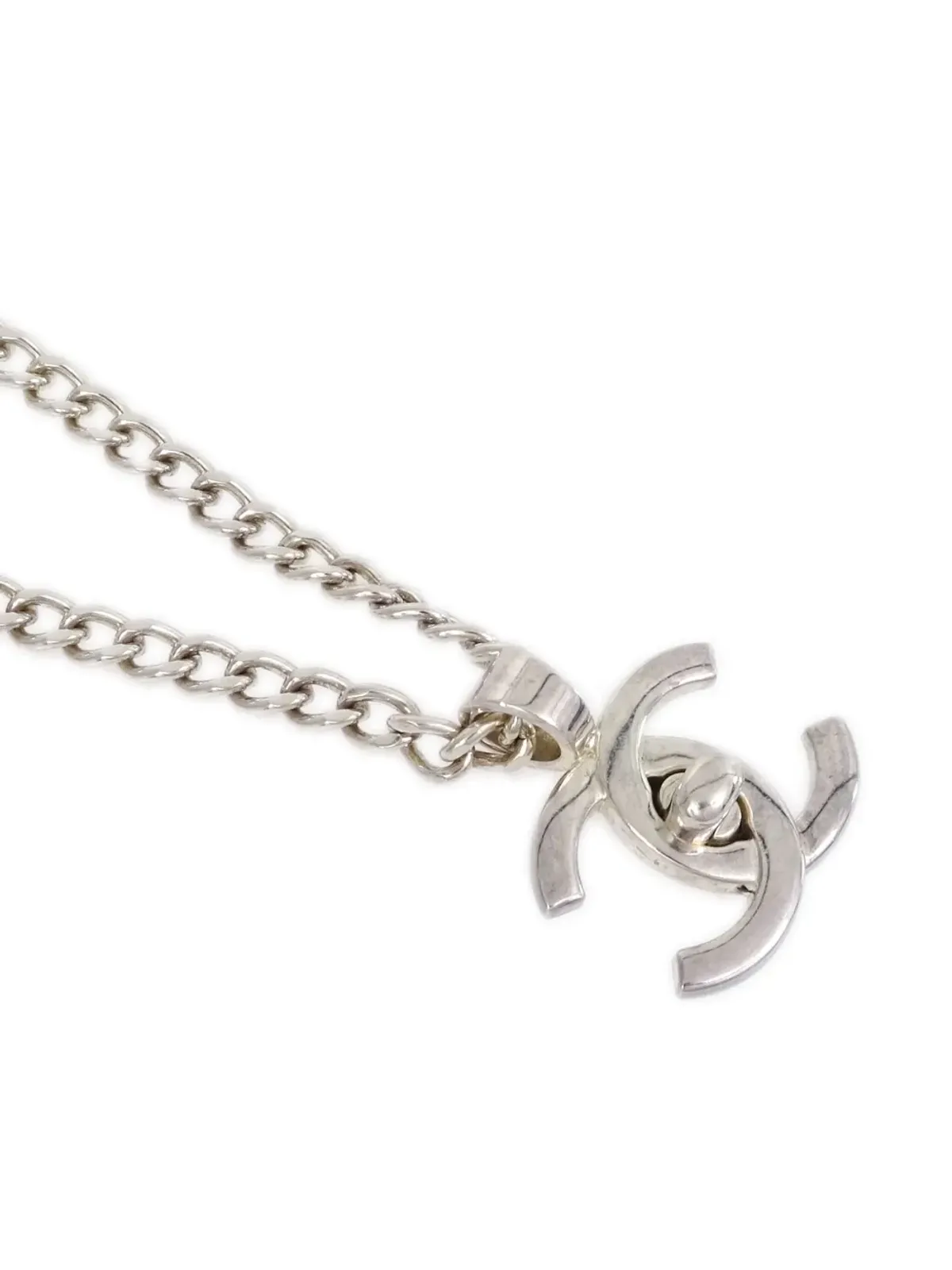CHANEL ビンテージ 1996 CCターンロックチェーンネックレス - シルバー - 画像2