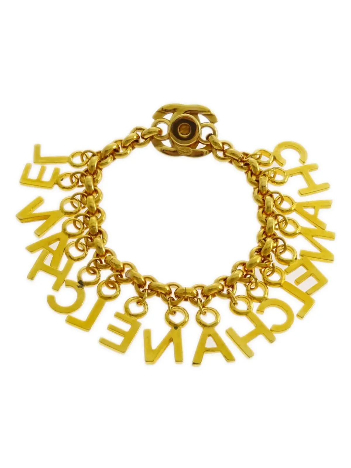 CHANEL ビンテージ 1996 Turnlock アルファベットチャーム ブレスレット ゴールド - 画像2
