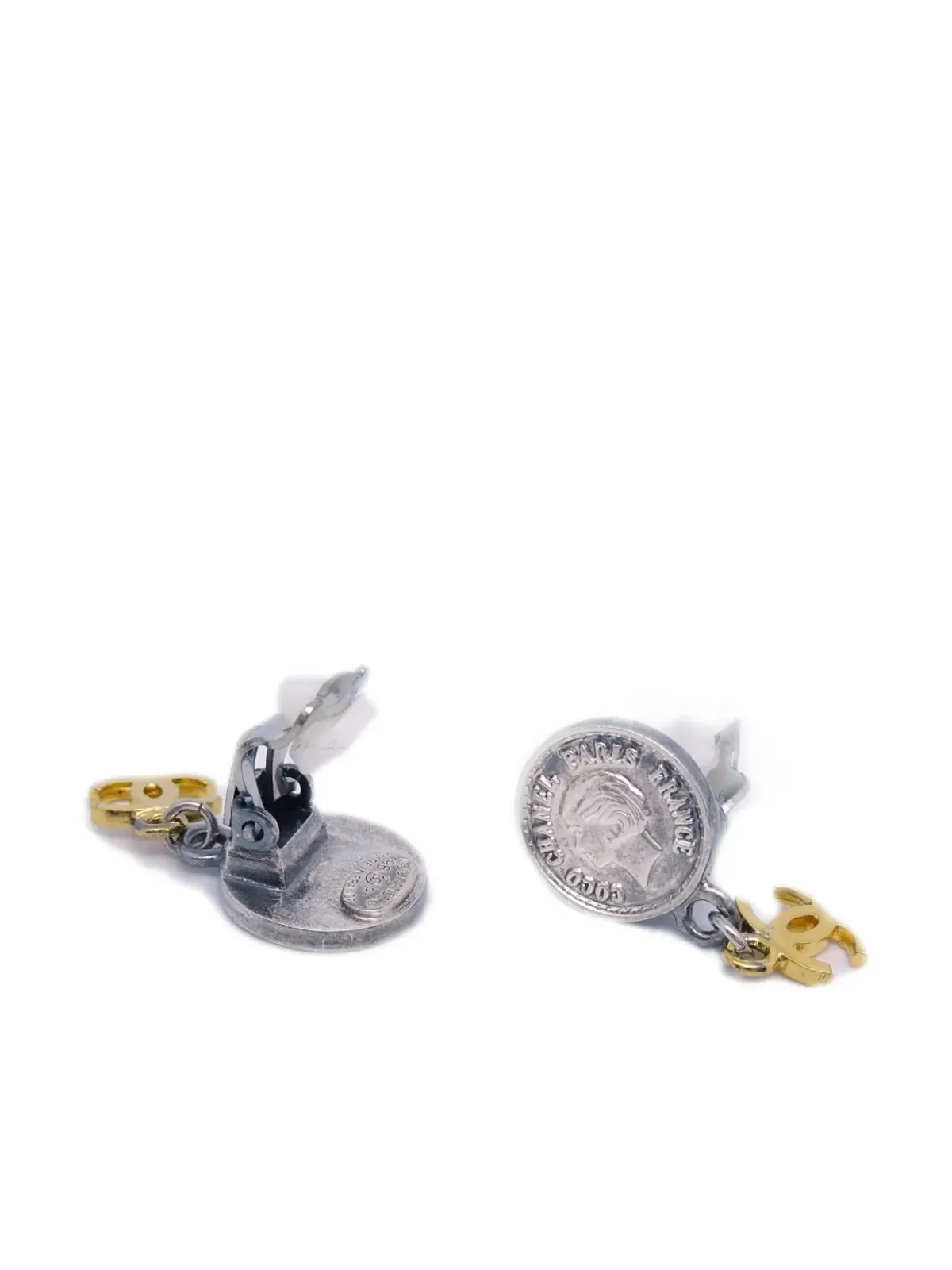 CHANEL ビンテージ Mademoiselle CCロゴのぶら下がりクリップオンイヤリング - シルバー - 画像2