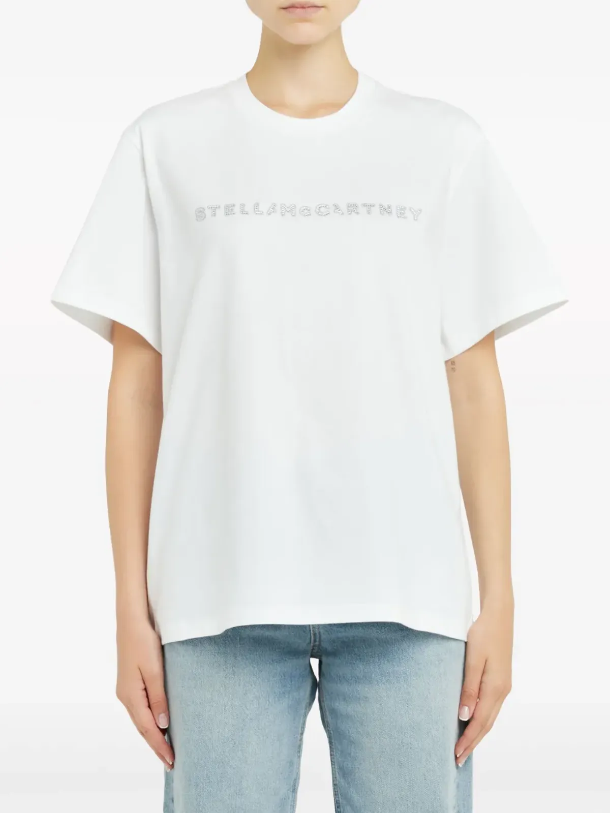 Stella McCartney クリスタルビジュー ロゴ Tシャツ ホワイト - 画像2