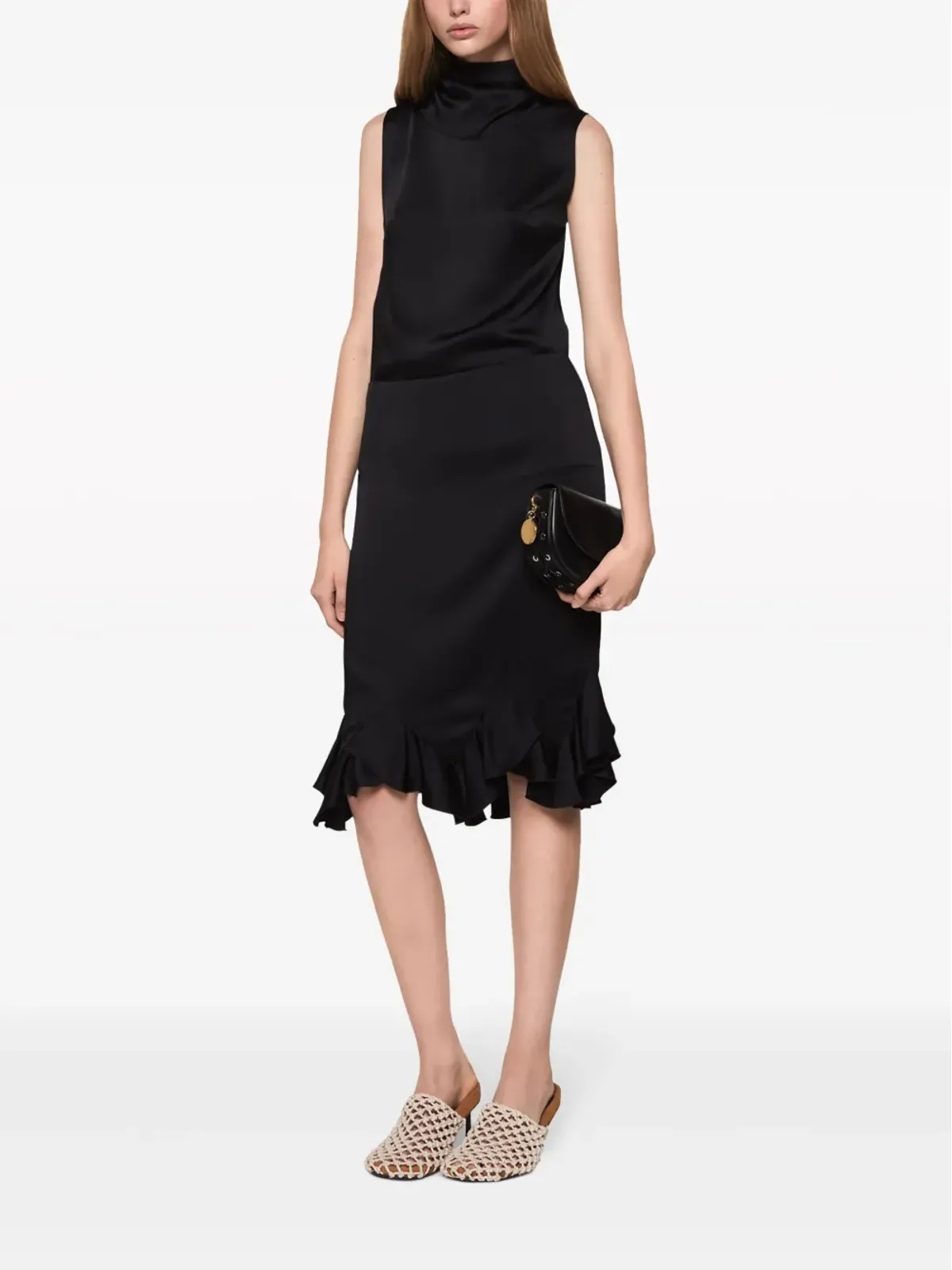 Stella McCartney フリル付きサテン ミディ丈スカート - ブラック - 画像2