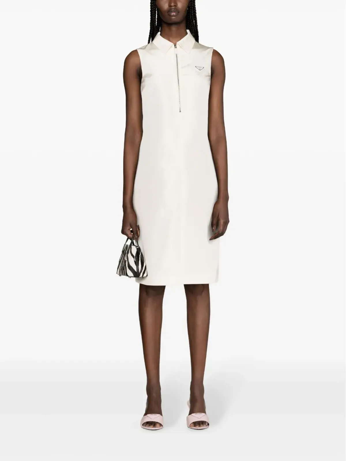 Prada ロゴアップリケ付きフェイル生地ドレス ニュートラルカラー - 画像2