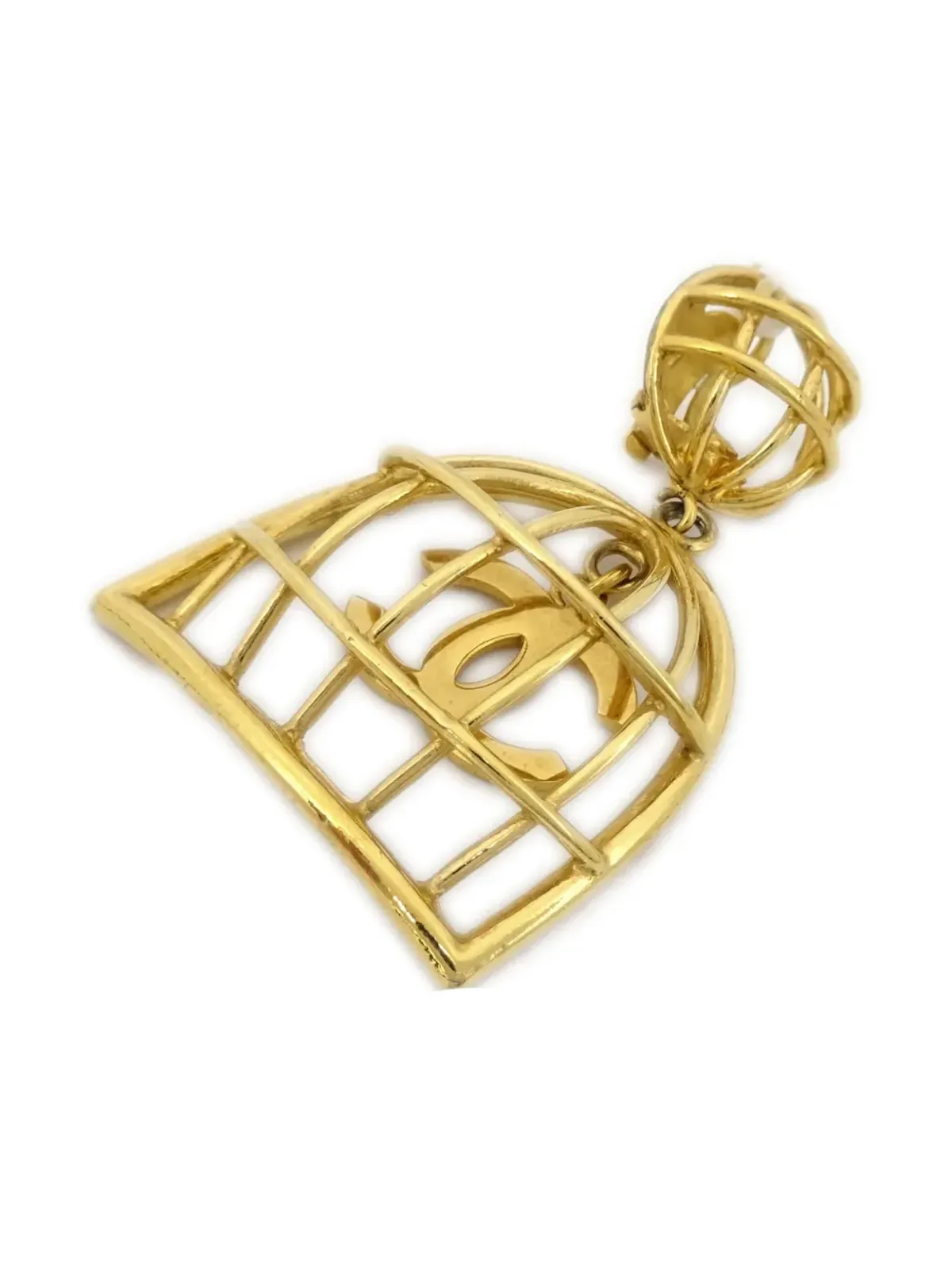 CHANEL ビンテージ 1990年代-2000年代 CC バードケージ クリップオン イヤリング - ゴールド - 画像3