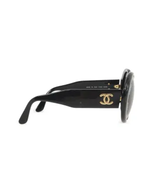 CHANEL ビンテージ CCプレート オーバルフレーム サングラス - ブラック - サムネイル3