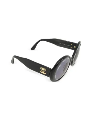 CHANEL ビンテージ CCプレート オーバルフレーム サングラス - ブラック - サムネイル4