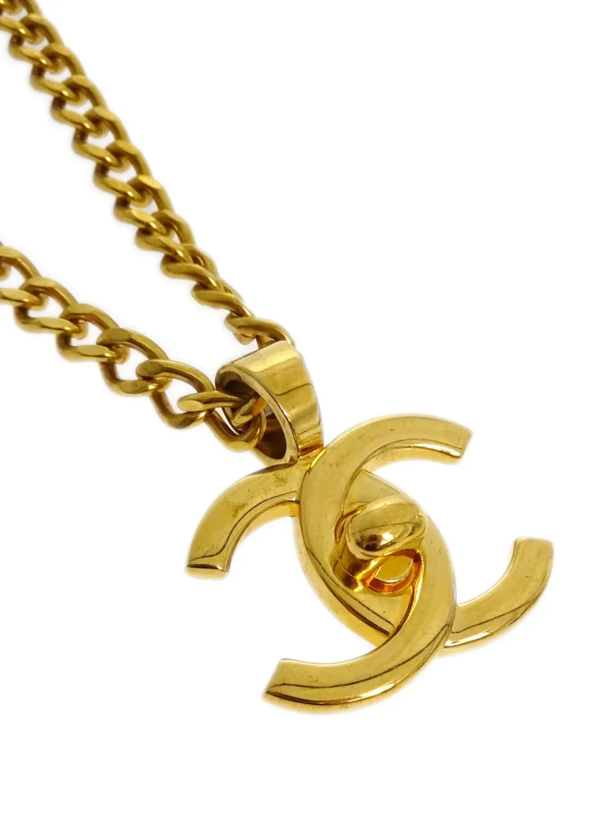 CHANEL ビンテージ 1997 CCターンロック ペンダントネックレス - 金色 - 画像2