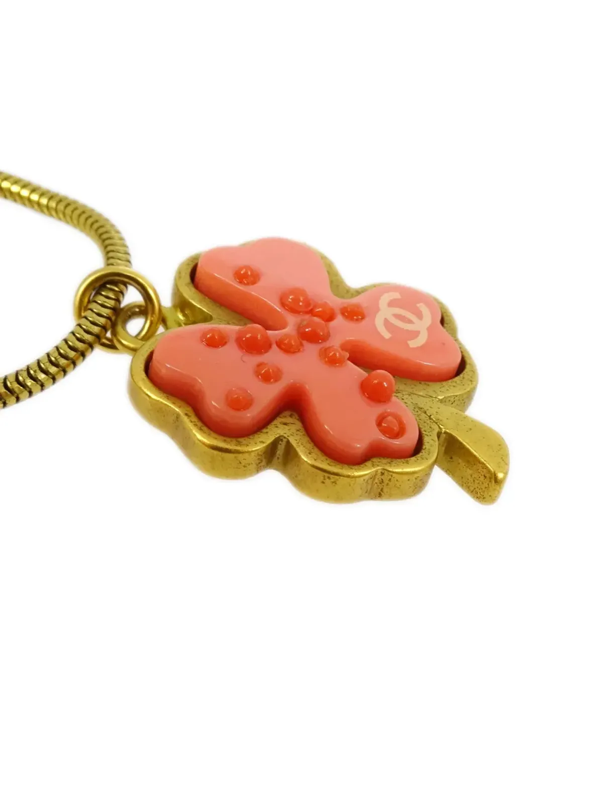 CHANEL ビンテージ 2003年のクローバー 金メッキ ネックレス - ピンク - 画像4