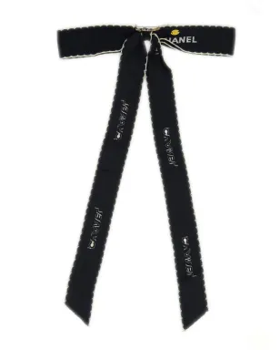 CHANEL ビンテージ ロゴ刺繍リボンブローチ - ブラック - サムネイル2