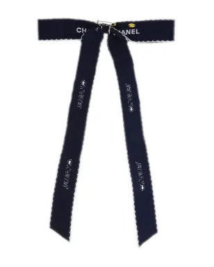CHANEL ビンテージ 1990-2000s ロゴ刺繍 ボウ ブローチ - ブルー - サムネイル2