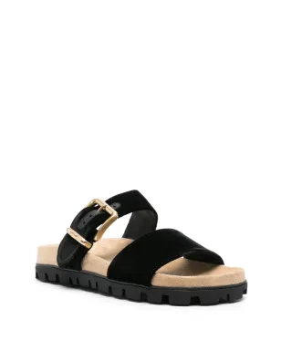 Miu Miu スエードバックルサンダル ブラック - サムネイル2
