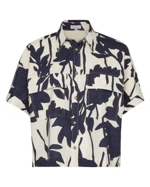 Brunello Cucinelli リーフ柄コットンシャツ - ホワイト - サムネイル1