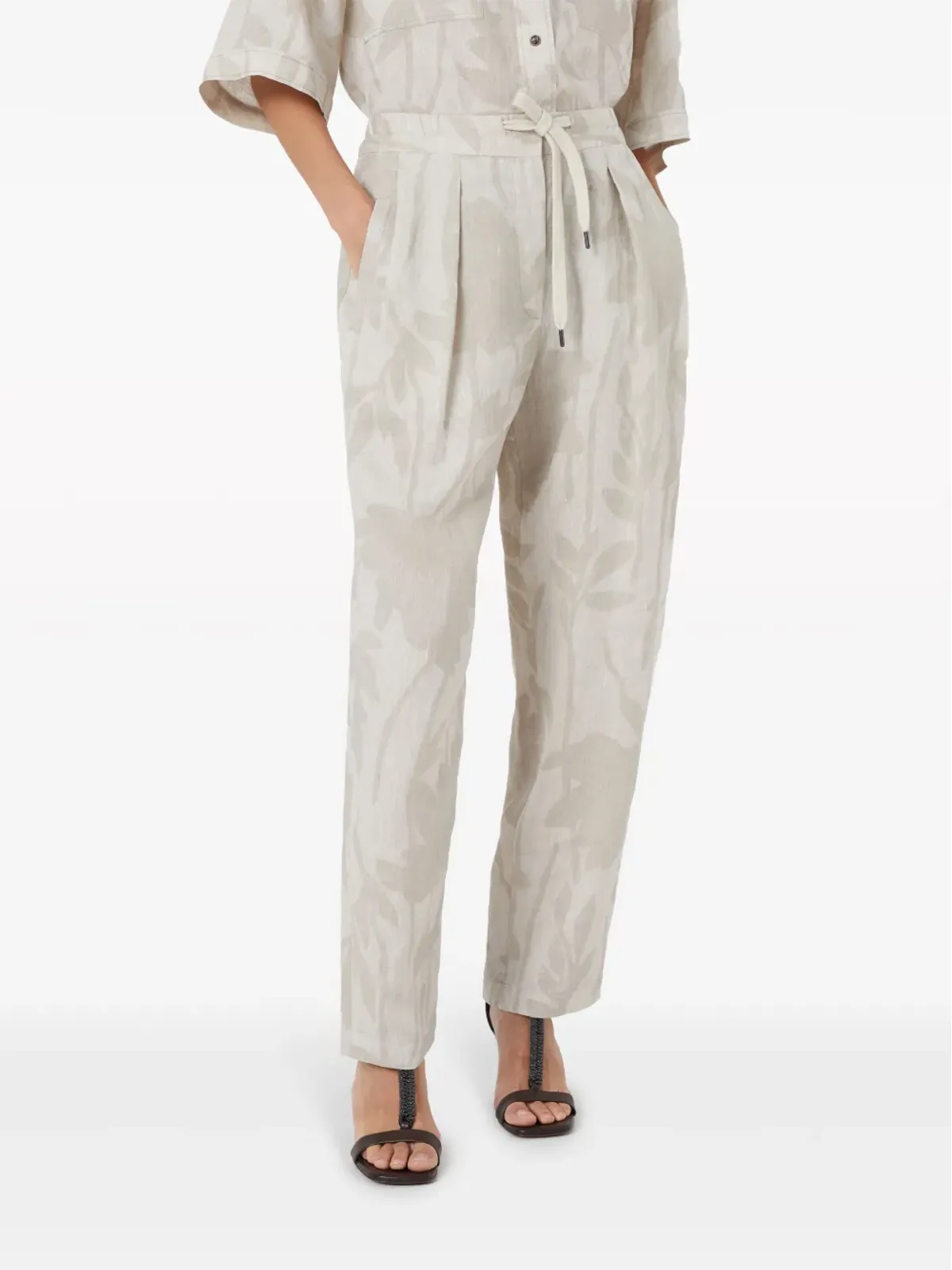 Brunello Cucinelli 花柄ジャカードリネン テーパードパンツ - ニュートラルカラー - 画像3