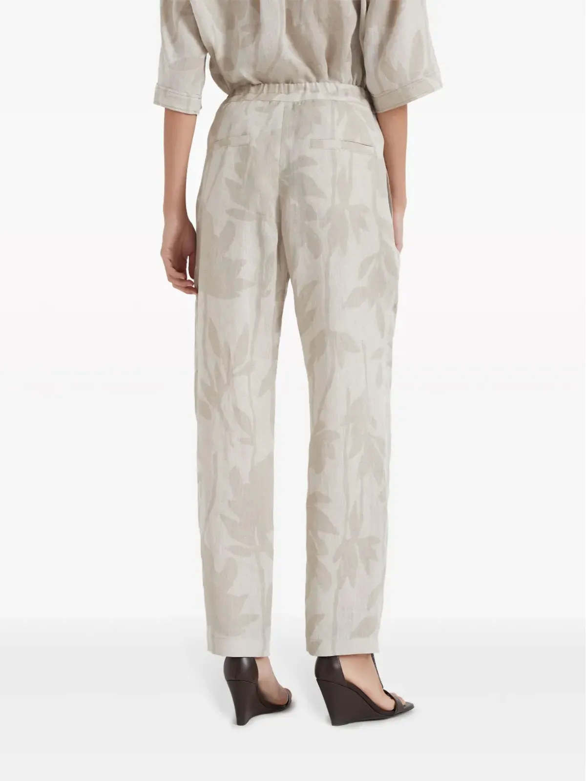 Brunello Cucinelli 花柄ジャカードリネン テーパードパンツ - ニュートラルカラー - 画像4