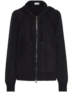 Brunello Cucinelli ジップアップフード付きカーディガン - ブラック - サムネイル1