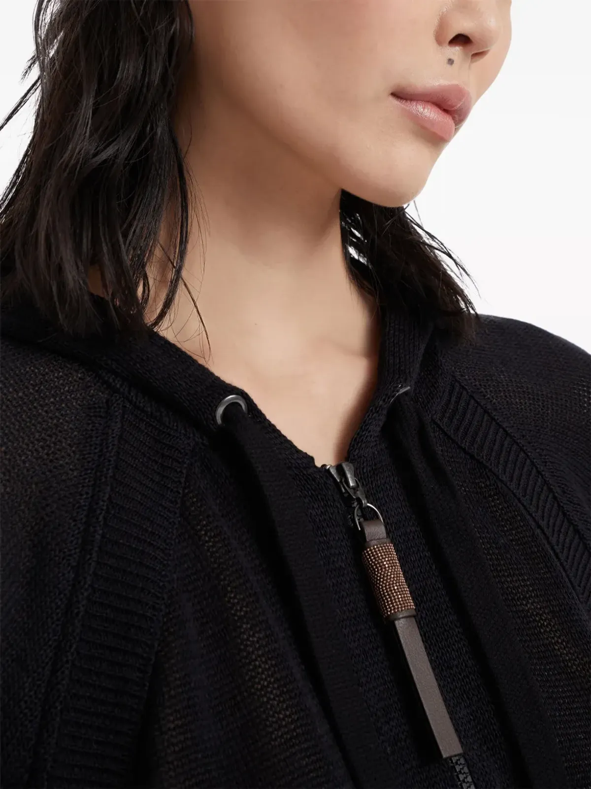 Brunello Cucinelli ジップアップフード付きカーディガン - ブラック - 画像5