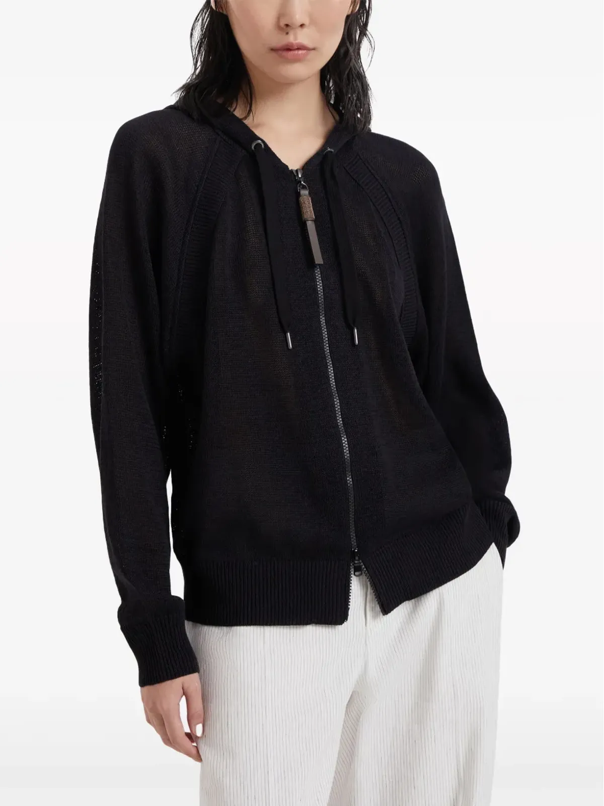 Brunello Cucinelli ジップアップフード付きカーディガン - ブラック - 画像3