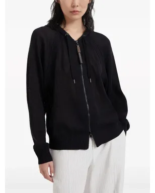 Brunello Cucinelli ジップアップフード付きカーディガン - ブラック - サムネイル3