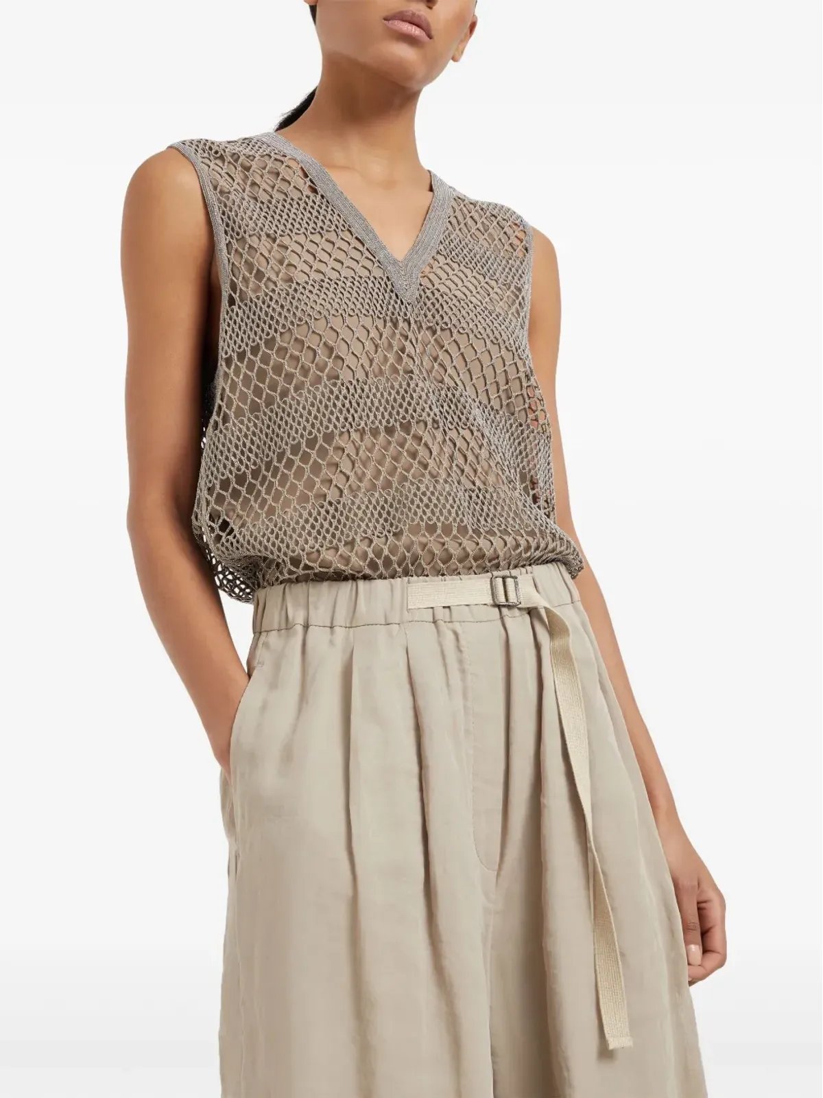 Brunello Cucinelli ベルテッド コットン・オーガンザ トラウザーズ - ネチュラル - 画像5