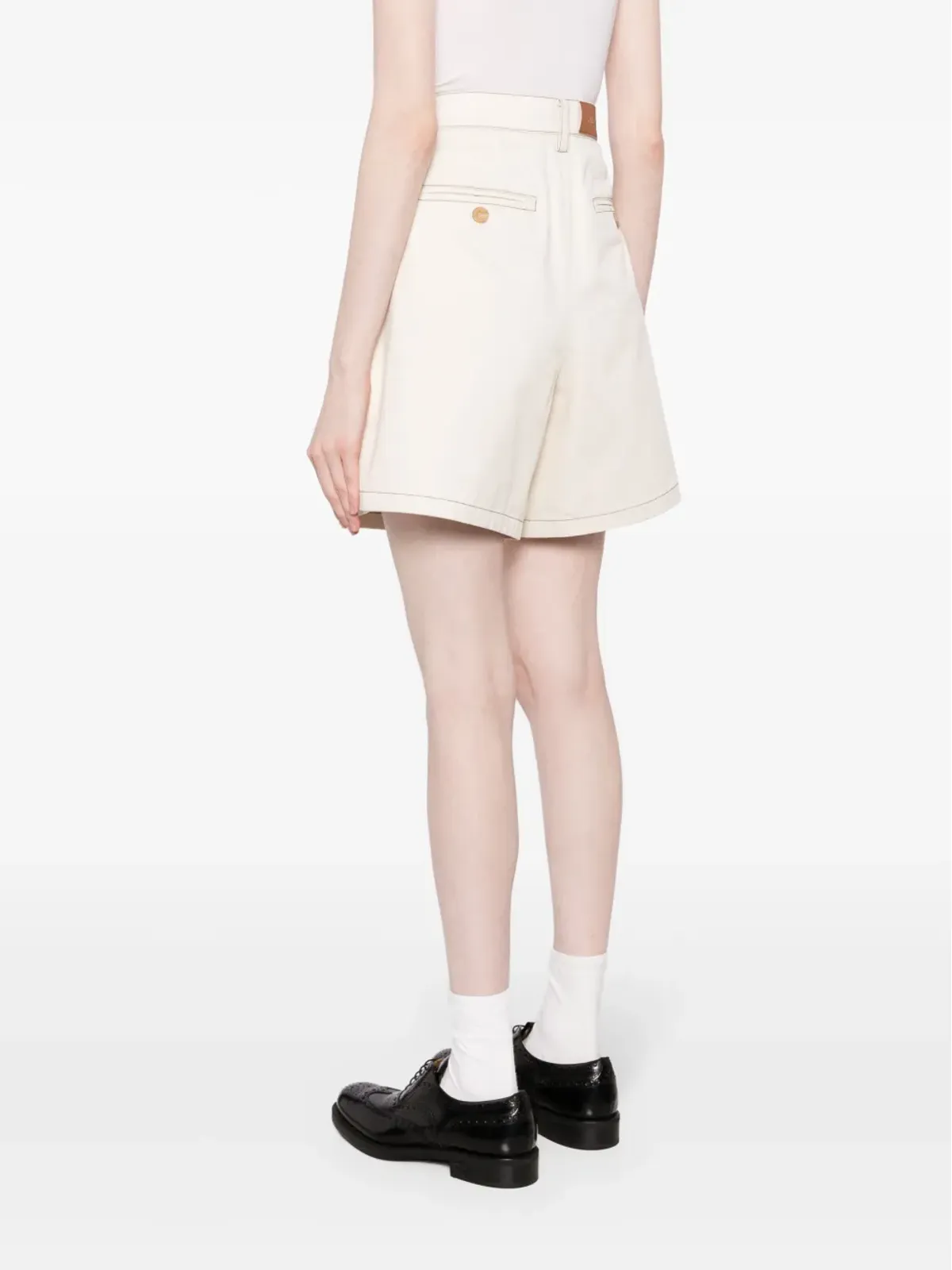 Kimhekim コントラストステッチ入りワイドレッグコットンショーツ - ホワイト - 画像4