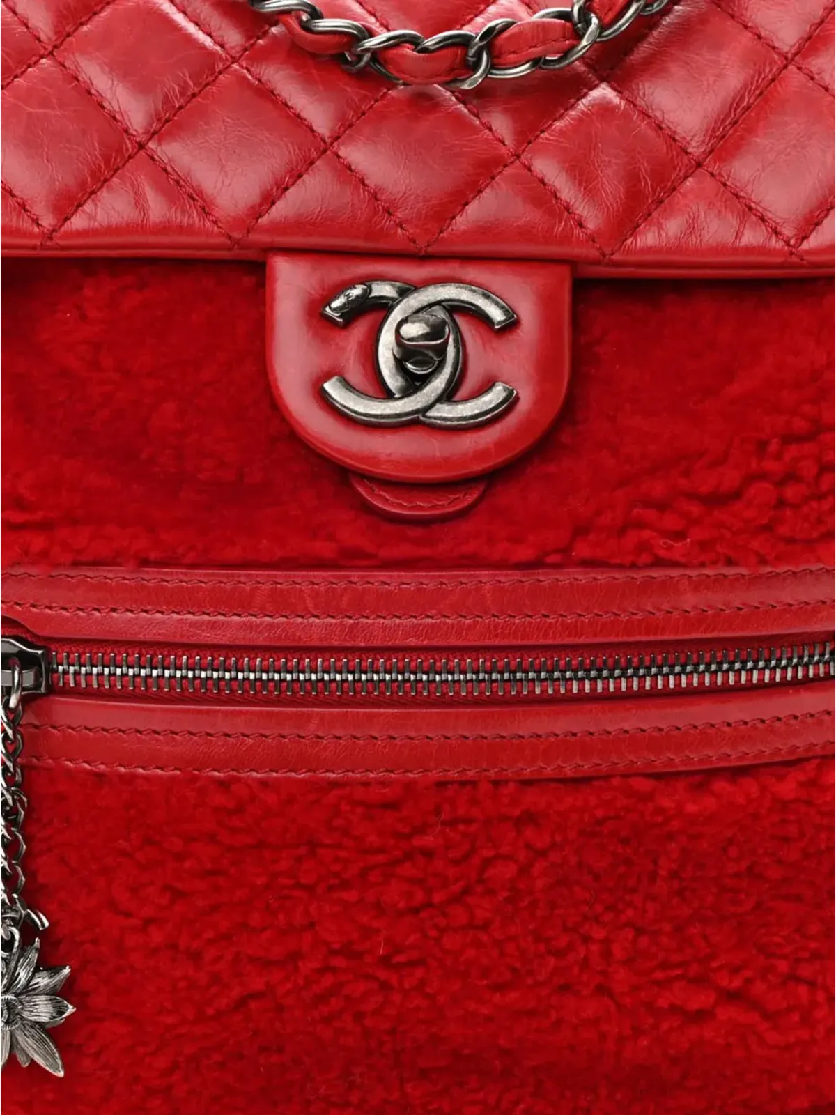 CHANEL ビンテージ 2015 パリ＝ザルツブルク シアリング バックパック 赤 - 画像4