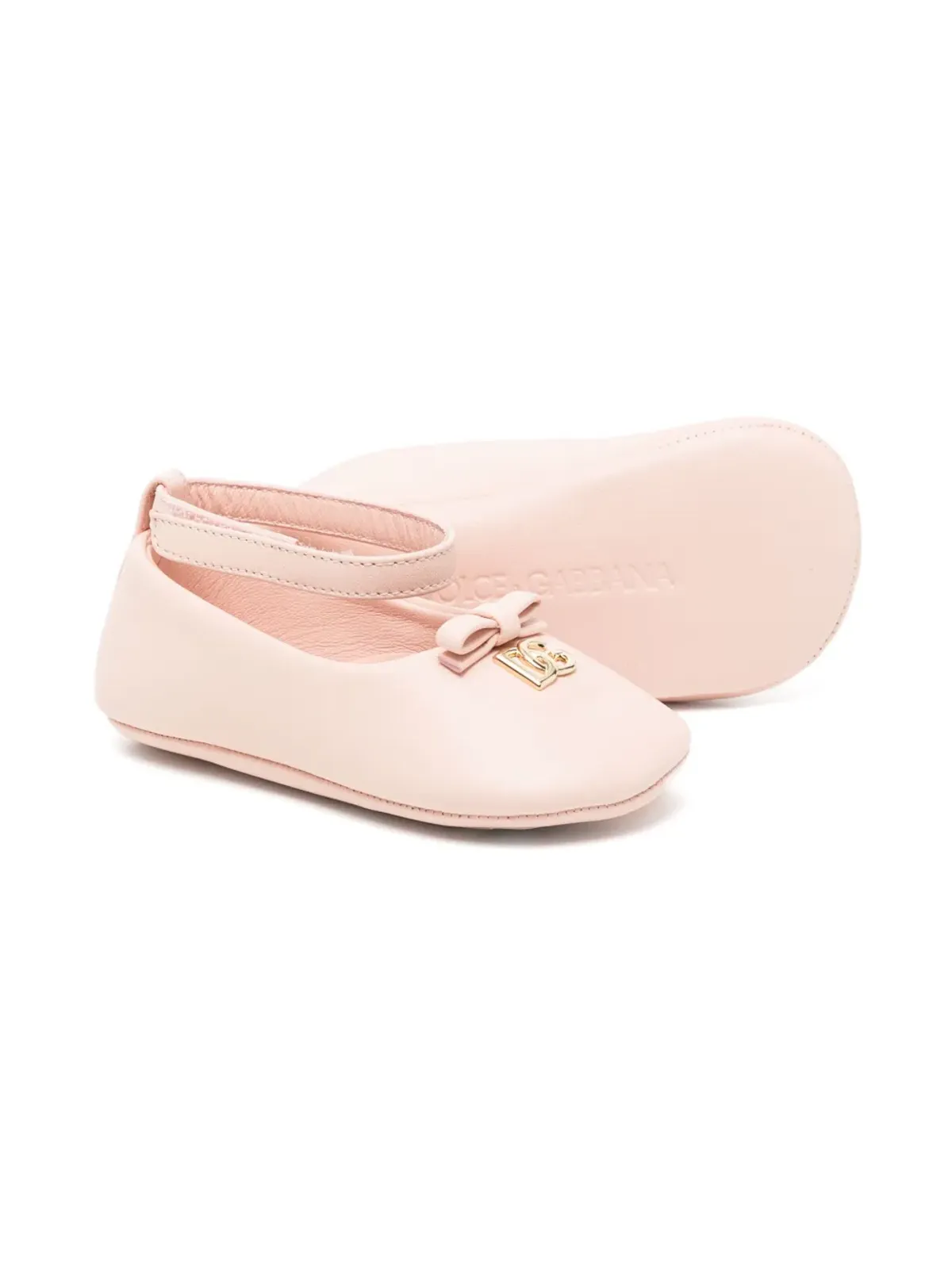 Dolce & Gabbana Kids ロゴプレート付きレザーバレリーナシューズ ピンク - 画像2