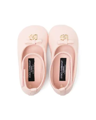 Dolce & Gabbana Kids ロゴプレート付きレザーバレリーナシューズ ピンク - サムネイル3