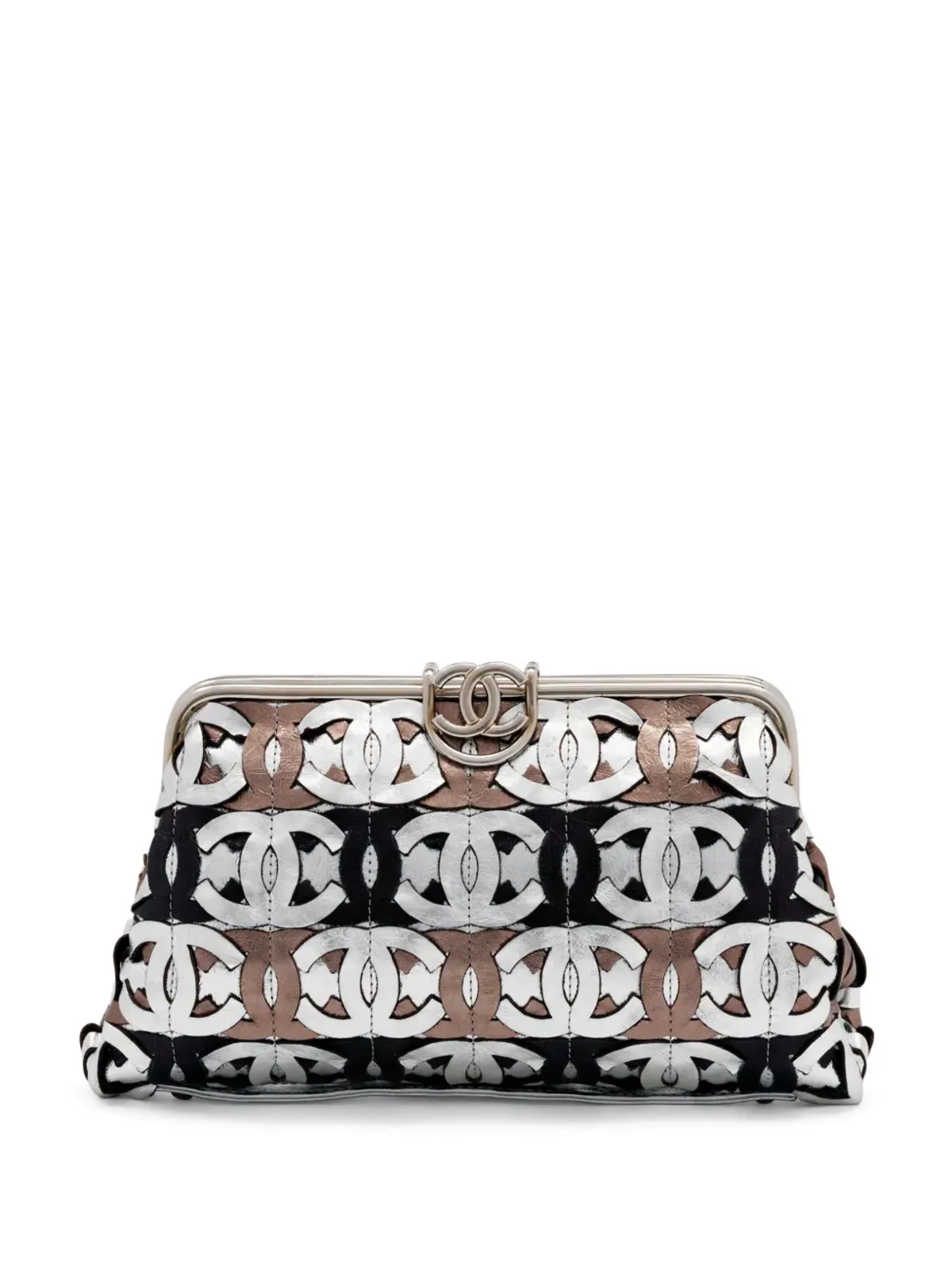 CHANEL ビンテージ 2008年 ランウェイ CCロゴ メタリック クラッチバッグ - シルバー - 画像1